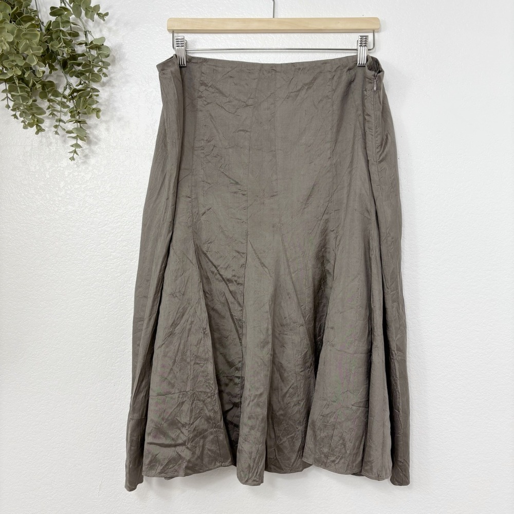 Eileen Fisher Silk A-Line Midi Skirt Womens XL Neutral Flowy Minimalist